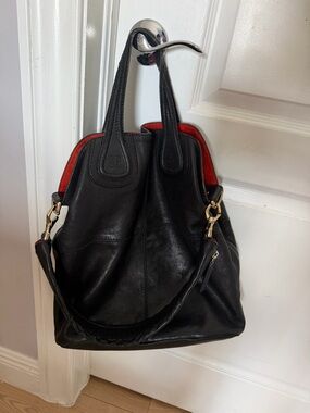 Givenchy nightingale Black Leather Tote Bag with Red Lining - Designer Style
